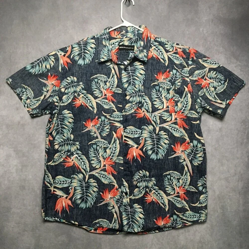 Molokai Surf Co Mens Floral Shirt size 2XL Short Sleeve Button Up Reverse‎